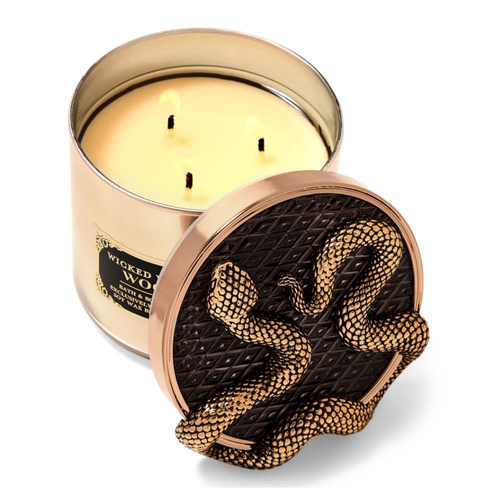 Bath & Body Works Wicked Vanilla Woods 3 Wick Candle W/Decorative Snake Lid NWT